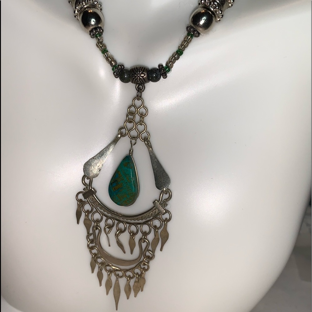 Malachite and Tibetan silver necklace. - Picture 1 of 8